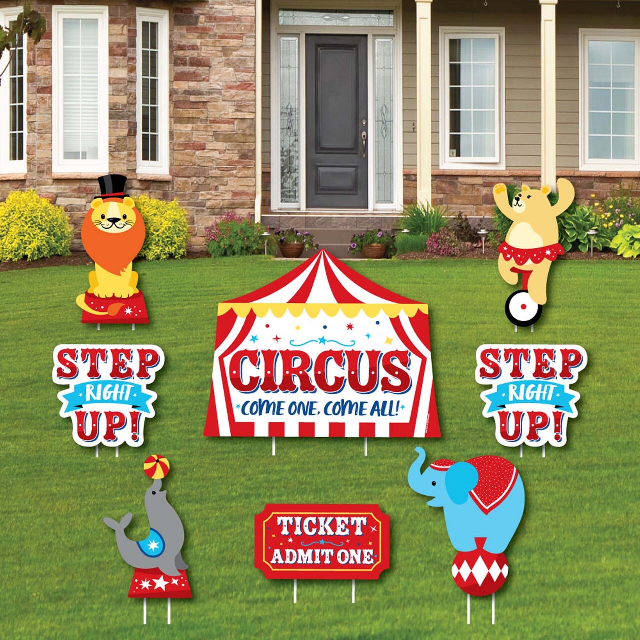 Big Dot of Happiness Carnival - Step Right Up Circus - Yard Sign and Outdoor Lawn Decorations - Carnival Themed Party Yard Signs - Set of 8